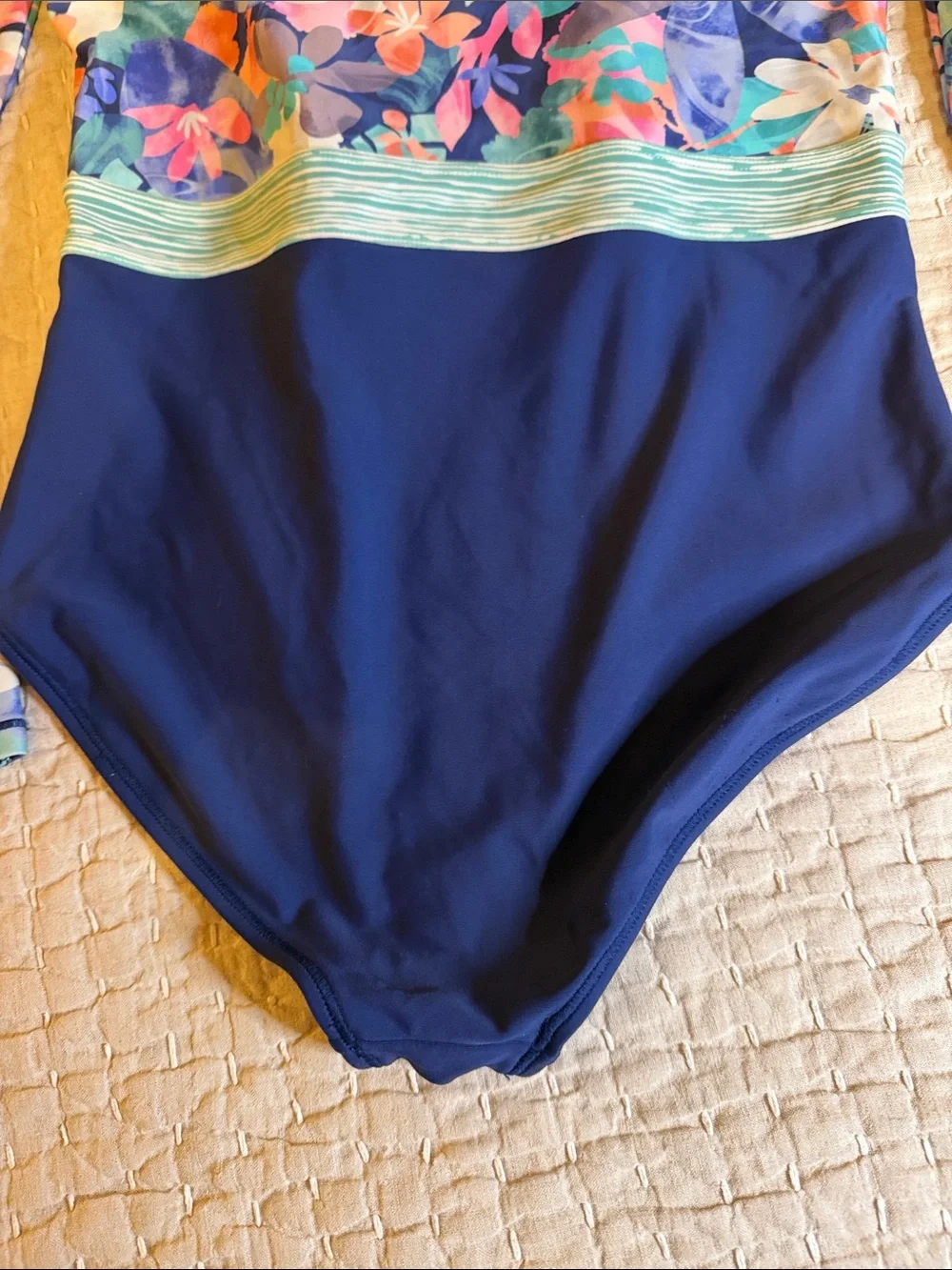 Athleta Girl Floral Navy Long Sleeve One-Piece Swimsuit - Size XXL (16)